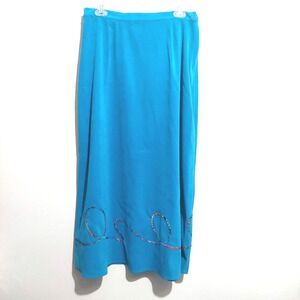 KOOS of Course Maxi Skirt Womens L Turquoise Stretch Side Zip A line Brushed NEW